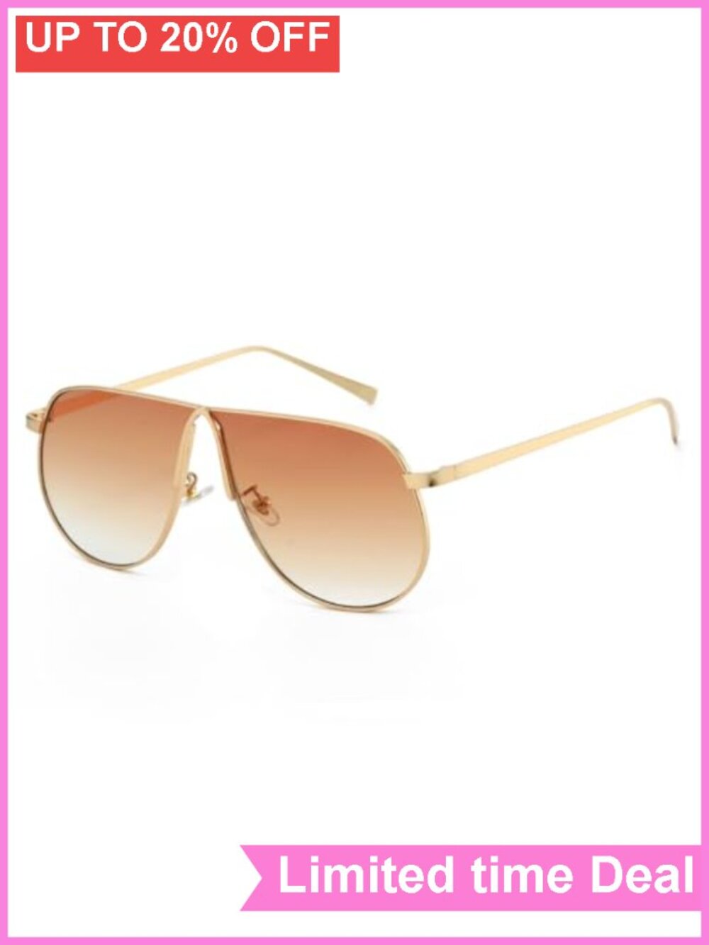 Oversized 70s Aviator Sunglasses Gold Metal Frame UV Protection